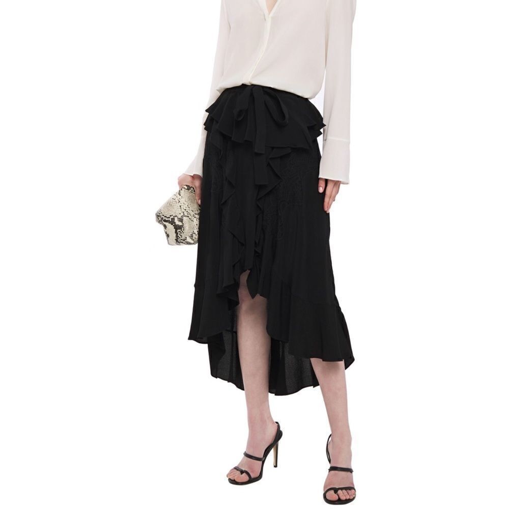 IRO BREATHED Black High-Low Wrap Skirt Size 38
